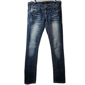 Rue 21 Black Whisker Wash Low Rise Skinny Jean Size 1/2 Regular